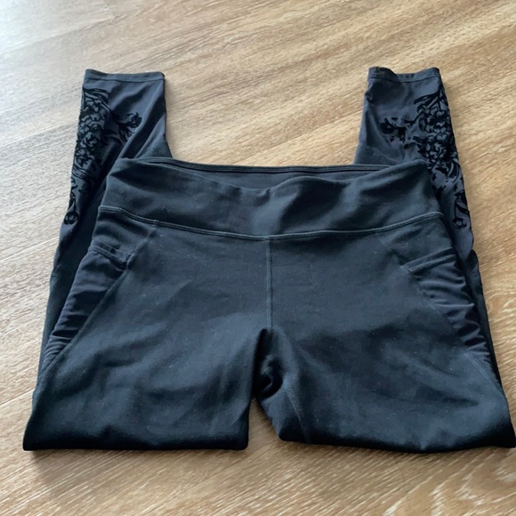 Fabletics Pants - Fabletics black leggings with mesh floral detail